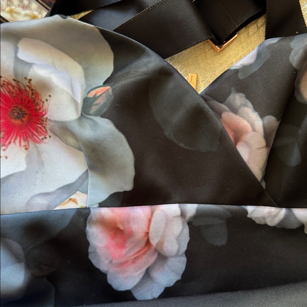 Floral Print mini dress in Black with Pink & Cream Blooms - Picture 3 of 8